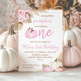Little Pumpkin Rosa First Birthday-inbjudan Inbjudningar