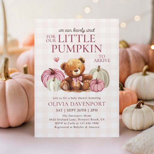 Little Pumpkin Rosa Gingham Fall Girl Baby Shower Inbjudningar (Skapare uppladdad)