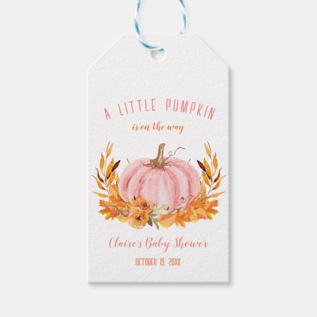 Little Pumpkin Rosa Girl Baby Shower Märkre Presentetikett (Framsidan)