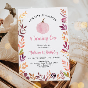 Little Pumpkin Rosa Girl Boho First Birthday Inbjudningar