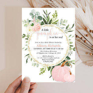 Little pumpkin rosa Greenery Girl Baby dusch Inbjudningar