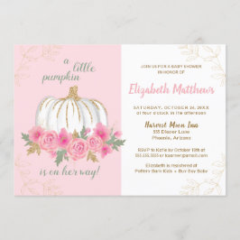 Little Pumpkin Rosa Guld Autumn Girl Baby Shower Inbjudningar