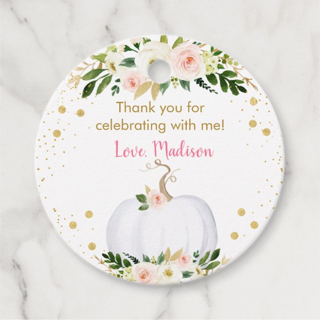 Little Pumpkin Rosa Guld Birthday Gåvor Etiketter (Framsida)