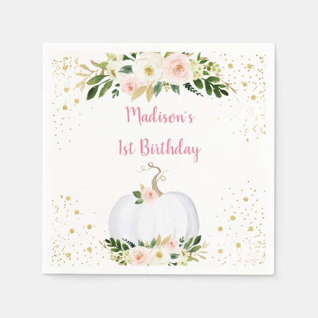 Little Pumpkin Rosa Guld Birthday Pappersservett (Framsidan)