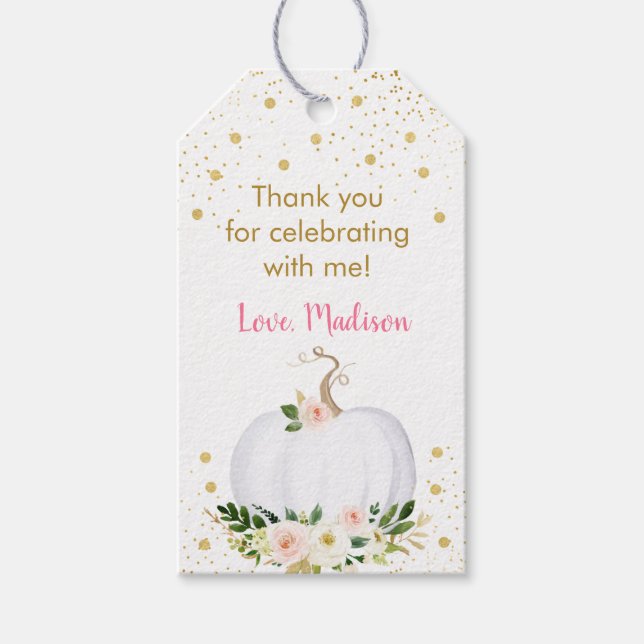 Little Pumpkin Rosa Guld Birthday Presentetikett (Framsidan)