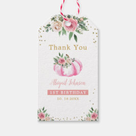 Little Pumpkin Rosa Guld Blommigt 1:a födelsedag f Presentetikett