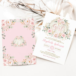 Little Pumpkin Rosa Guld Blommigt Girl Baby Shower Inbjudningar