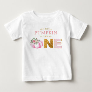 Little Pumpkin Rosa Guld Blommigt Girl Girl 1 Birt T Shirt