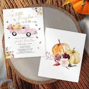 Little Pumpkin Rosa Lastbil Baby Shower-inbjudan