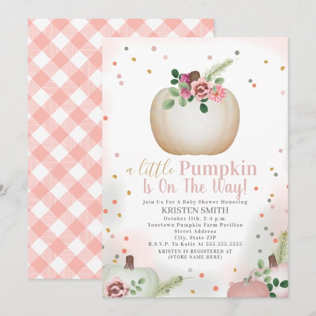 Little Pumpkin Rosa Play Girl Baby Shower Inbjudningar (Fram/baksida)