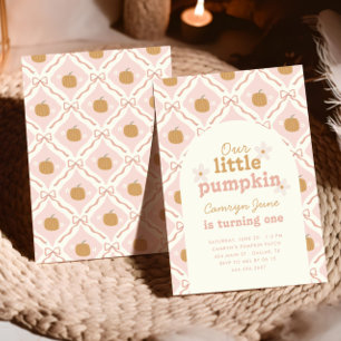 Little Pumpkin Rosa Preppy Coquette 1:a födelsedag Inbjudningar