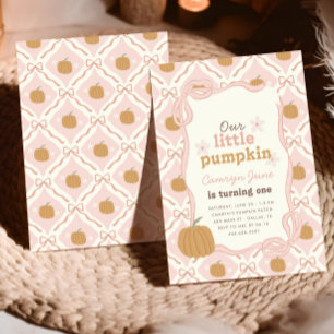 Little Pumpkin Rosa Preppy Coquette 1:a födelsedag Inbjudningar