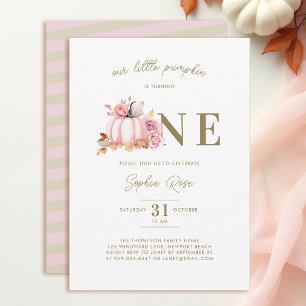 Little Pumpkin Rosa ros Watercolor 1st Birthday Inbjudningar