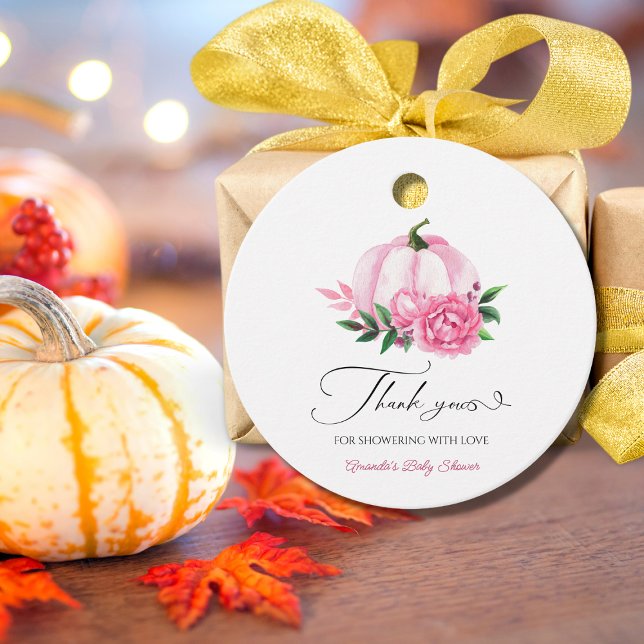 Little Pumpkin  Rosa Rustic Baby Shower Gåvor Etiketter (Skapare uppladdad)
