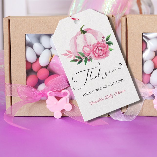 Little Pumpkin  Rosa Rustic Baby Shower Presentetikett (Skapare uppladdad)