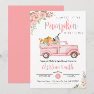 Little Pumpkin Rosa Rustic Lastbil Flicka Shower Inbjudningar