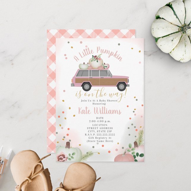 Little Pumpkin Rosa Wood SUV Girl Girl Fall Baby S Inbjudningar (Skapare uppladdad)