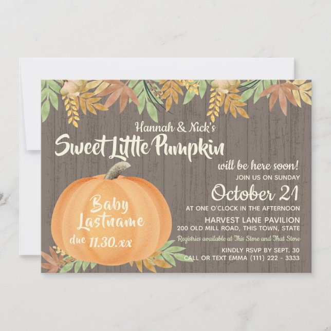 Little Pumpkin Rustic Baby Shower Inbjudningar (Framsida)