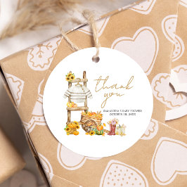 Little Pumpkin Rustic Baby Shower Round Gåvor Etiketter