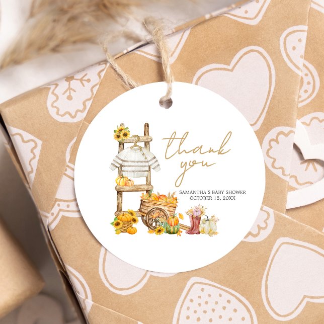 Little Pumpkin Rustic Baby Shower Round Gåvor Etiketter (A Little Pumpkin Baby Shower Round Favor Tags)