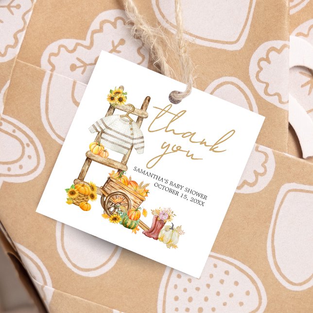 Little Pumpkin Rustic Baby Shower Square Gåvor Etiketter (A Little Pumpkin Baby Shower Square Favor Tags)