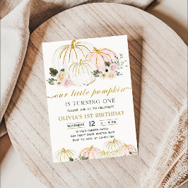 Little Pumpkin Rustic Blommigt 1st Birthday Party Inbjudningar