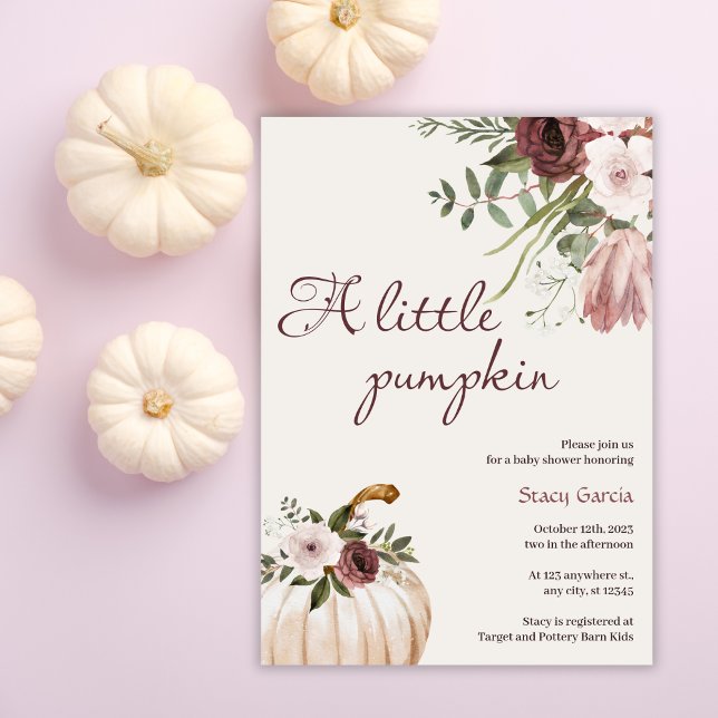 Little pumpkin Rustic Blommigt Fall Baby Shower Inbjudningar (Skapare uppladdad)