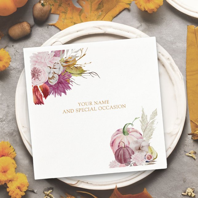 Little Pumpkin Rustic Blommigt Personlig Pappersservett (Personalized napkins for fall occasions  from the little pumpkin collection)