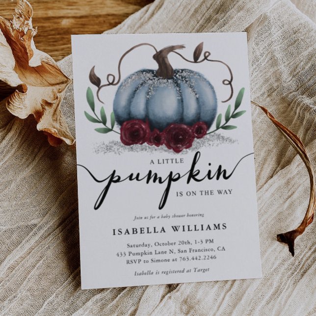 Little Pumpkin Rustic Blue Silver Baby Shower Inbjudningar (Skapare uppladdad)
