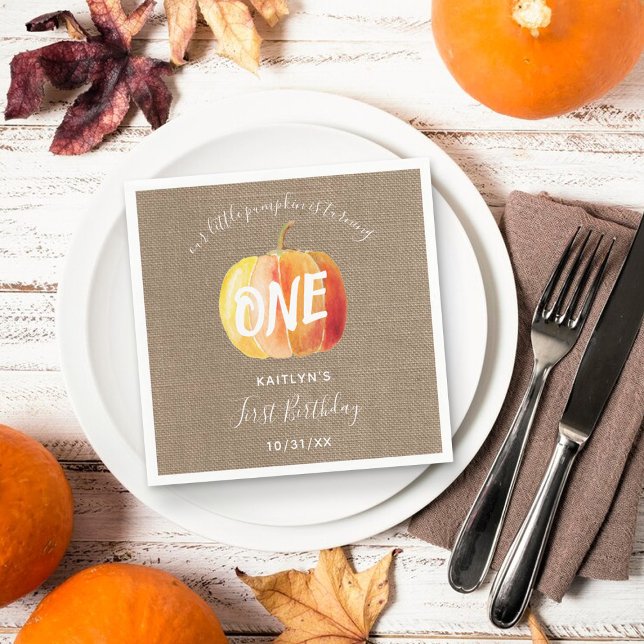 Little Pumpkin Rustic Burlap 1st Birthday Pappersservett (Skapare uppladdad)
