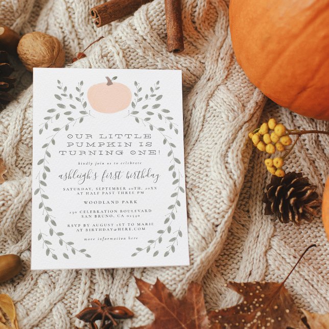 Little Pumpkin Rustic Girl's First Födelsedagsfest Inbjudningar (The Card Front Mock-up)