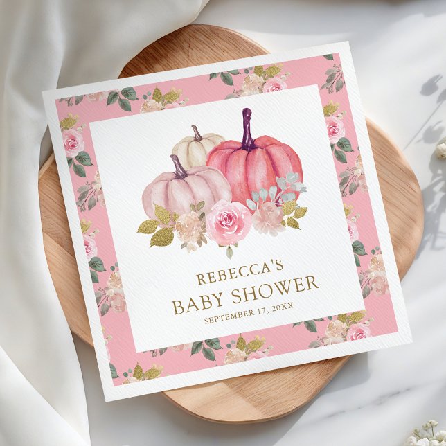 Little Pumpkin Rustic Rosa Guld Blommigt Baby Show Pappersservett (Skapare uppladdad)