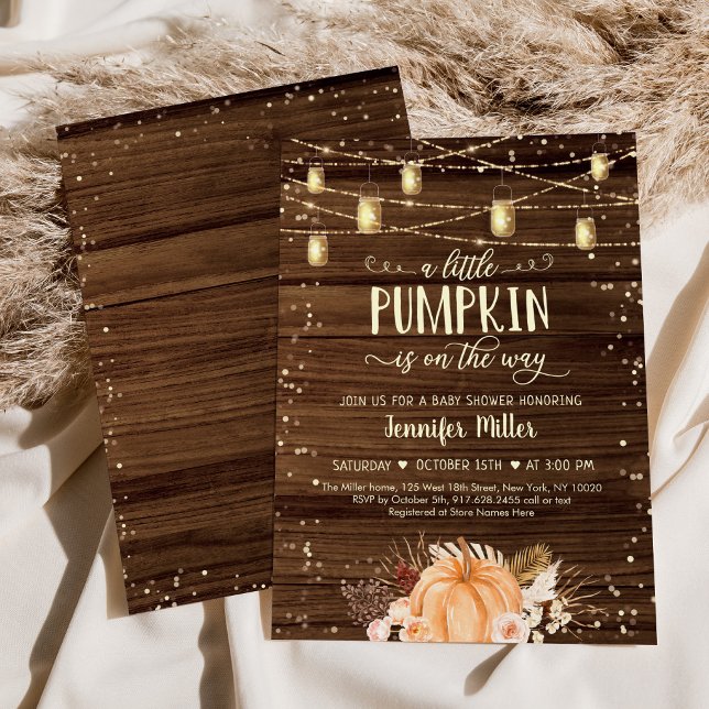 Little Pumpkin Rustic String Ljus Baby Shower Inbjudningar (Skapare uppladdad)