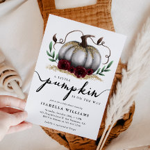 Little Pumpkin Rustic White Guld Baby Shower