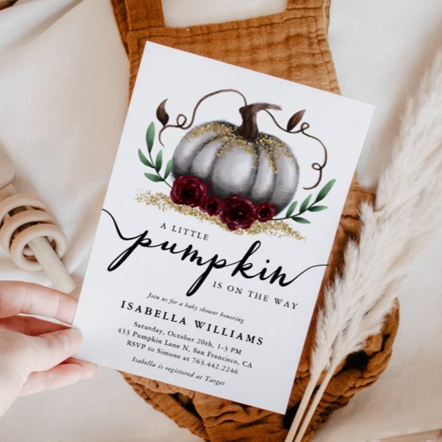 Little Pumpkin Rustic White Guld Baby Shower Inbjudningar (Skapare uppladdad)