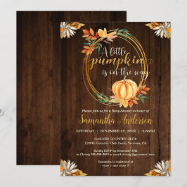 Little Pumpkin Rustic Wood Baby Shower Höst löv Inbjudningar