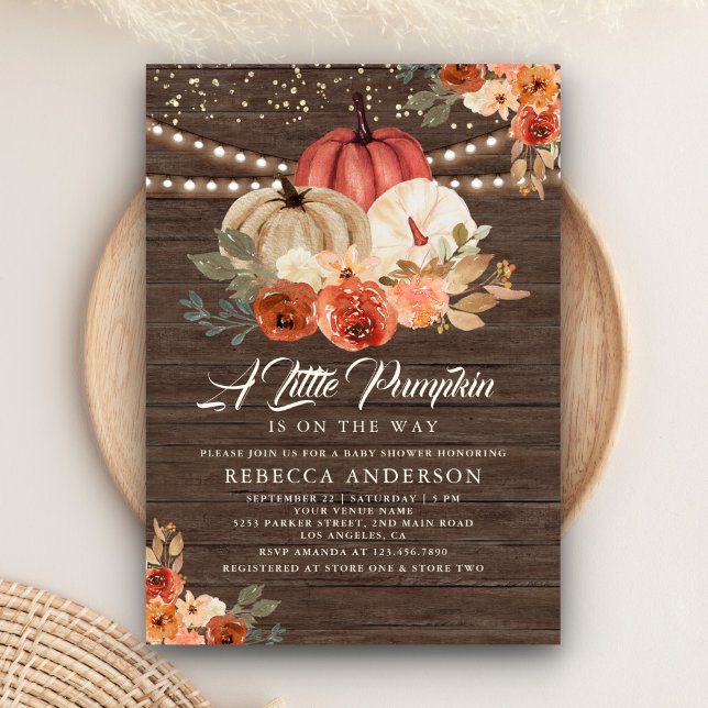 Little Pumpkin Rustic Wood Terracotta Baby Shower Inbjudningar (Skapare uppladdad)
