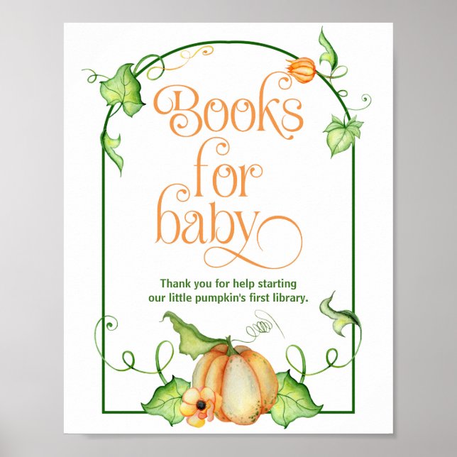 Little Pumpkin Shower Bokar för Baby Bord-tecken Poster (Framsidan)