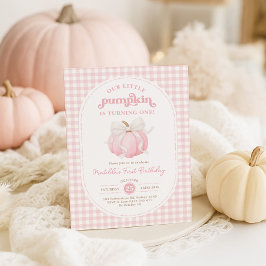 Little Pumpkin Soft Rosa Bow 1:a födelsedagen Part Inbjudningar