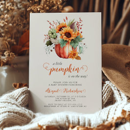 Little Pumpkin Solros Blommigt Fall Baby Shower Inbjudningar