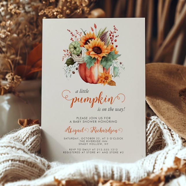 Little Pumpkin Solros Blommigt Fall Baby Shower Inbjudningar (Skapare uppladdad)