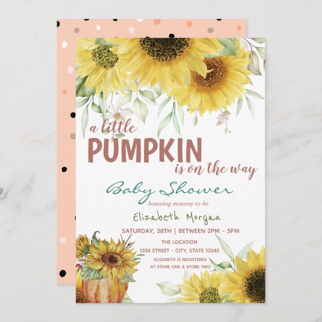 Little Pumpkin Sunblommor,Dots Baby Shower Inbjudningar (Fram/baksida)