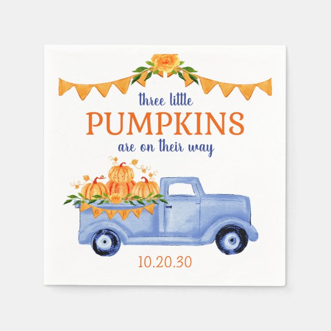 Little Pumpkin Triplet Boy Shower Napkins Pappersservett (Framsidan)