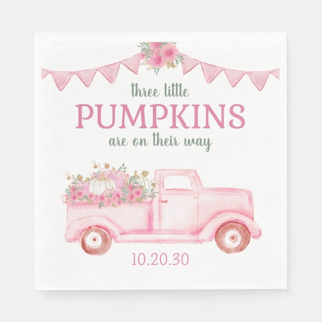 Little Pumpkin Triplet Girl Baby Shower Napkins Pappersservett (Framsidan)