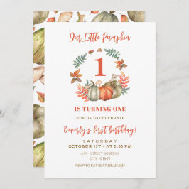 Little Pumpkin Turing One Fall First Birthday Inbjudningar