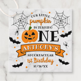 Little Pumpkin Turning One Halloween 1st Birthday Gåvor Etiketter