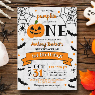 Little Pumpkin Turning One Halloween 1st Birthday Inbjudningar