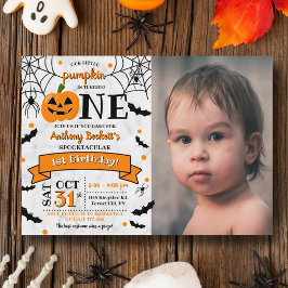 Little Pumpkin Turning One Halloween 1st Birthday Inbjudningar