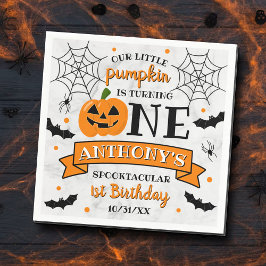 Little Pumpkin Turning One Halloween 1st Birthday Pappersservett