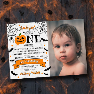 Little Pumpkin Turning One Halloween 1st Birthday Tack Kort
